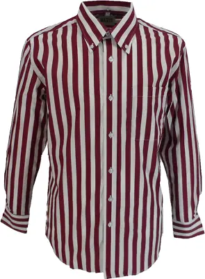 Mazeys Retro Mod Vintage Burgundy/White Stripe Button Down Shirts • £37.99