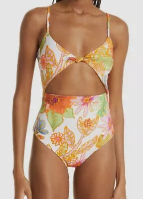 $285 Mara Hoffman Women's White Kia Floral Cut-Out One Piece Swimsuit Size M • $91.58