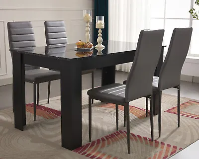 Dining Table And Chairs 4/6 Set Pu Leather Seat Dining Kitchen Room Furniture • £159.95