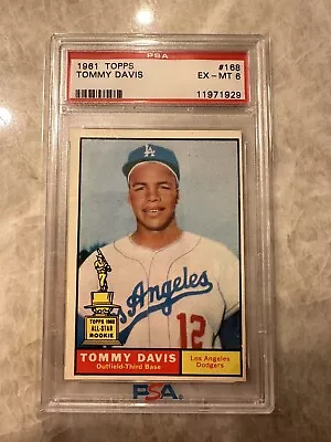 1961 Topps Tommy Davis RC Los Angeles Dodgers MLB Baseball Card PSA 6 #168 Rare • $27.15