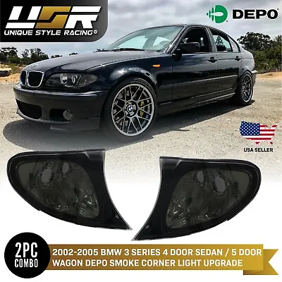 DEPO Euro Black/Smoke Corner Signal Lights For 2002-05 BMW E46 4D Sedan 5D Wagon • $54.95