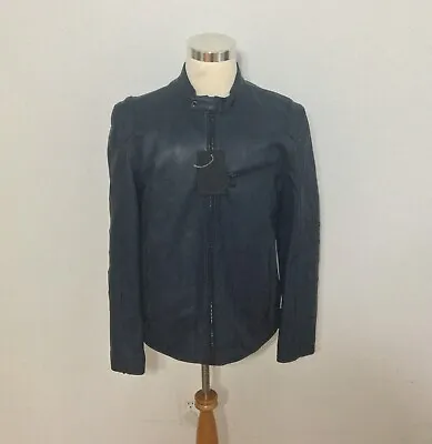 NWOT Men's ANDREW MARC Weston Leather Moto Jacket Large Navy • $259