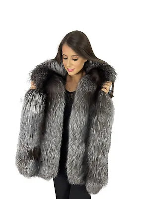 XXL Double Sided Silver Fox Fur Stole 78  (200cm) Natural Silver Color Fur Wrap • $479.20