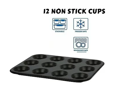 £4.85 • Buy Non Stick Steel 12 Cup Shallow Fairy Cake, Bun, Tart, Baking Tray Pie Tin UK