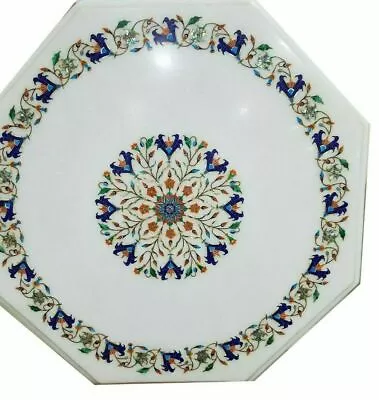 24'' White Marble Table Top Dining Coffee Center Inlay Moasic Lapis Decor V5 • $793