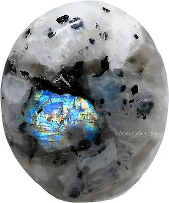 Rainbow Moonstone Palm Stone - Pocket Massage Worry Stone For Natural Body Chakr • $32.49