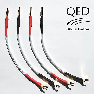 QED XT25 JUMPER LINKS Performance Speaker Cable 4 X 15cm Banana Plugs - Spades • £11.95