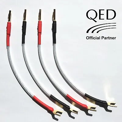 QED XT25 JUMPER LINKS Performance Speaker Cable 4 X 20cm Banana Plugs - Spades • £12.95