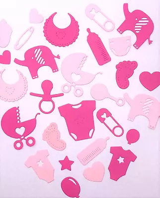 DIE CUT BABY GIRL SHAPES PINK CARD MAKING TOPPERS SCRAPBOOK TABLE CONFETTI X 30 • £1.50