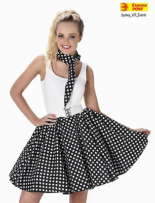 $17.99 • Buy Ladies 1950s Black Polka Dot Skirt & Necktie 50s Adult Fancy Dress Costume Party