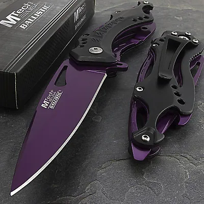 8.25  MTECH USA PURPLE SPRING ASSISTED TACTICAL FOLDING POCKET KNIFE Open Assist • $9.95