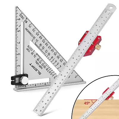 Aluminum Woodworking Ruler Set7  Rafter Square With Slider Triangle Ruler And • $15.36