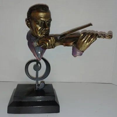 Abstract Metro Violin Player Bust On Clef Multi-Color Bronze Look Modern Contemp • $60