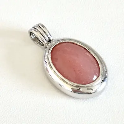 925 Sterling Silver Pink Opal Oval Gemstone Vintage Ladies Pendant • $44.99