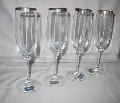 (4) Mikasa Stephanie Platinum Fluted Champagne Set Clear Optic Bowl Stemware • $39.95