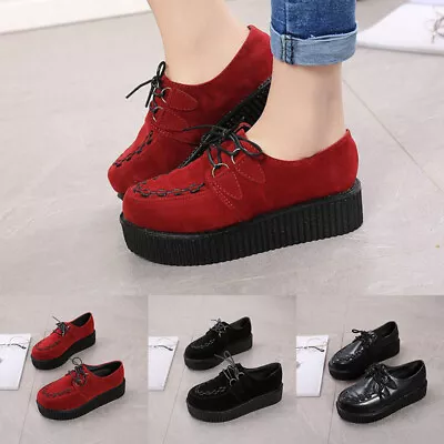 Mens Goth Punk Shoes Lace Up Creepers Shoes Platform Shoes Grunge Rockabilly • £18.77