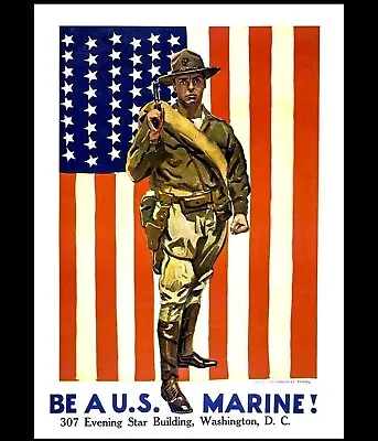Marines Recruitment Poster PHOTO WWII USMC Marine Corps Recruiting Be US Marine • $5.48