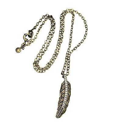 J. Crew Necklace BronzeTone Goldtone Feather Pendant 27.5  Long • $8.99