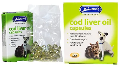 Johnsons Cod Liver Oil Capsules Dog Cat Supplement Healthy Skin Coat Bones Omega • £4.95