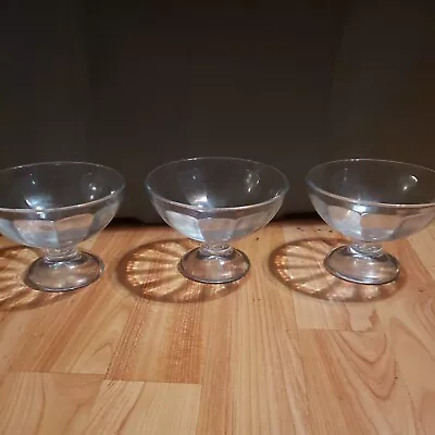 Set Of 3 Vintage Retro Ribbed Clear Thick Glass Ice Cream Parlor Sundae Dishes • $9.90