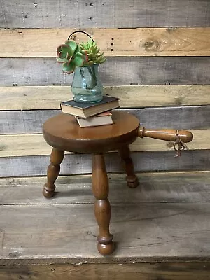 Vintage Wooden 3-Legged Milk Stool With Handle • $40