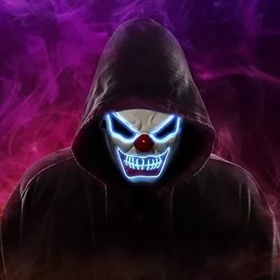 Mask Halloween Party Mask Neon Light Up Luminous Wire Purge Scary Clown LED • £8.99