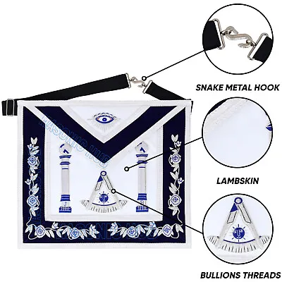 Masonic Past Master Mason 100% Lambskin Apron Handmade Bullion Embroidered Apron • $85.99