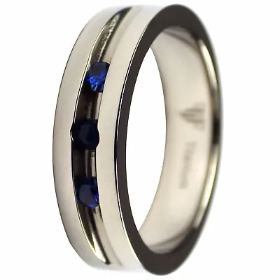 Men's Titanium Wedding Band Channel Set Dark Blue Faux Stone Ring Sizes 13.5-14 • $7.99