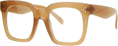 Super Oversized Clear Lens Glasses Thick Square Frame Fashion Eyeglasses Tan  • $22.94