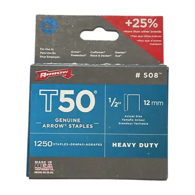 Arrow T50 Staples 1/2  (12mm) Genuine Heavy Duty Staples 1250 Standard Pack #508 • $8.20