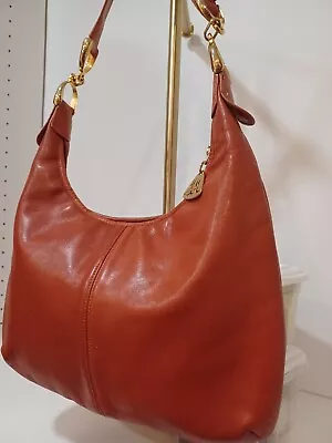MORRIS MOSKOWITZ Vintage Orange Leather Shoulder Handbag Zip Closure • $25.99