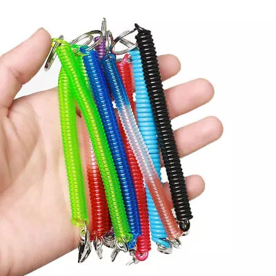 1~12pcs Retractable Plastic Spring Coil Spiral Stretch Keyring Key Ring Chain UK • £2.92