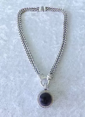 David Yurman Sterling Silver Black Onyx Diamond Pendant Necklace 2 Double Strand • $719.95