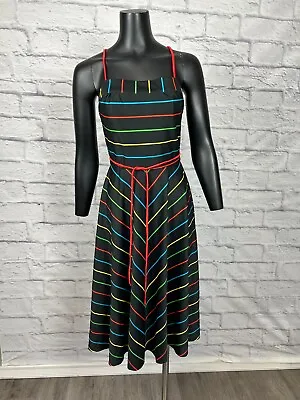 Samuel Blue Multi Color Stripes Sleeveless Backless Tie Up Dress 70s Women's 10 • $44.52