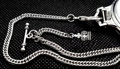 12  Inch Long Silver Tone Pocket Watch Chain With Ornate CROWN Fob • $13.85