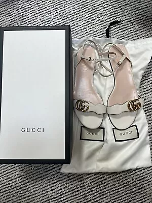 $500 • Buy Gucci Marmont Leather Flat Sandals - Ivory Size 37.5