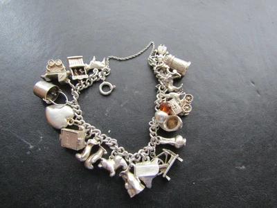 £50 • Buy Vintage Sterling Silver Charm Bracelet 20 Charms