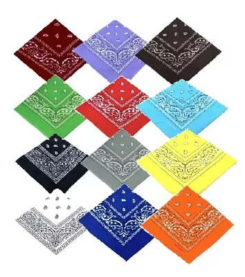 Pack Of 12 Assorted Coloured Cotton Bandana Headcover Neck Scarf Unisex Hair Tie • £10.99