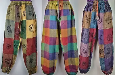 S-5XL Patchwork Cotton Trousers Hippy Boho Yoga Pants Wide Festival Casual HT21 • £22.99