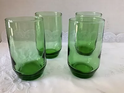 Juice Glasses Forest Green Lot Of Four 4  Tall 2-1/4  Diameter Good Condition • $14