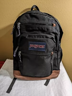 Jansport Black Vintage Backpack 90's Brown Leather Bottom • $26