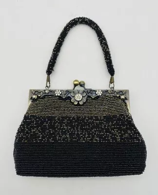 Vintage Black & Gold Beaded Purse Evening Clutch Bag • $20