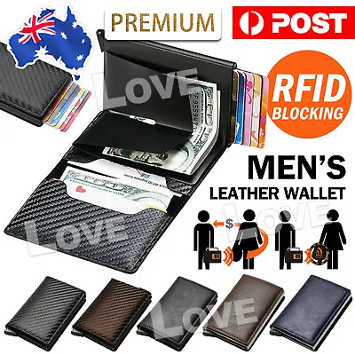 Men's RFID Blocking Slim Leather Wallet Credit Card ID Holder Carbon Fiber Purse • $7.95