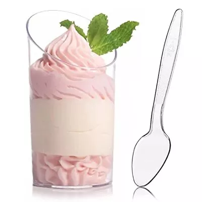 50 Pack Mini Dessert Cups With Spoons 2.2oz Clear Plastic Parfait Appetizer Cups • $21.57