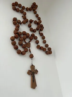 Antique Victorian Giant Rosary Beads Carved Wood Lourdes • £38