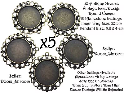 £2.99 • Buy X5 25mm Vtg Lace Design Round Cameo Cabochon Crystal Picture Setting Frame Blank