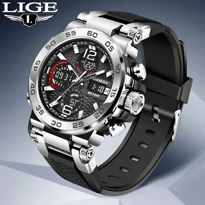 Mens Sports Diver Wristwatch Digital Analog Waterproof Quartz LED Luxury Watches • £19.99
