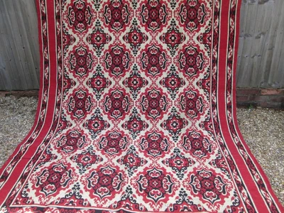 £100 • Buy Vintage 1970s WOVEN WOOL JACARD KILIM RUG REVERSIBLE 300x193cm Red Black Beige