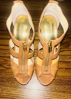 Michael Kors Tan High Heel Sandals Gold 7.5 Platform • $26.99