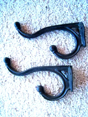 2 Vintage Large Cast Iron 6.75” Hooks - Coat  Barn  Horse Tack  Industrial • $22